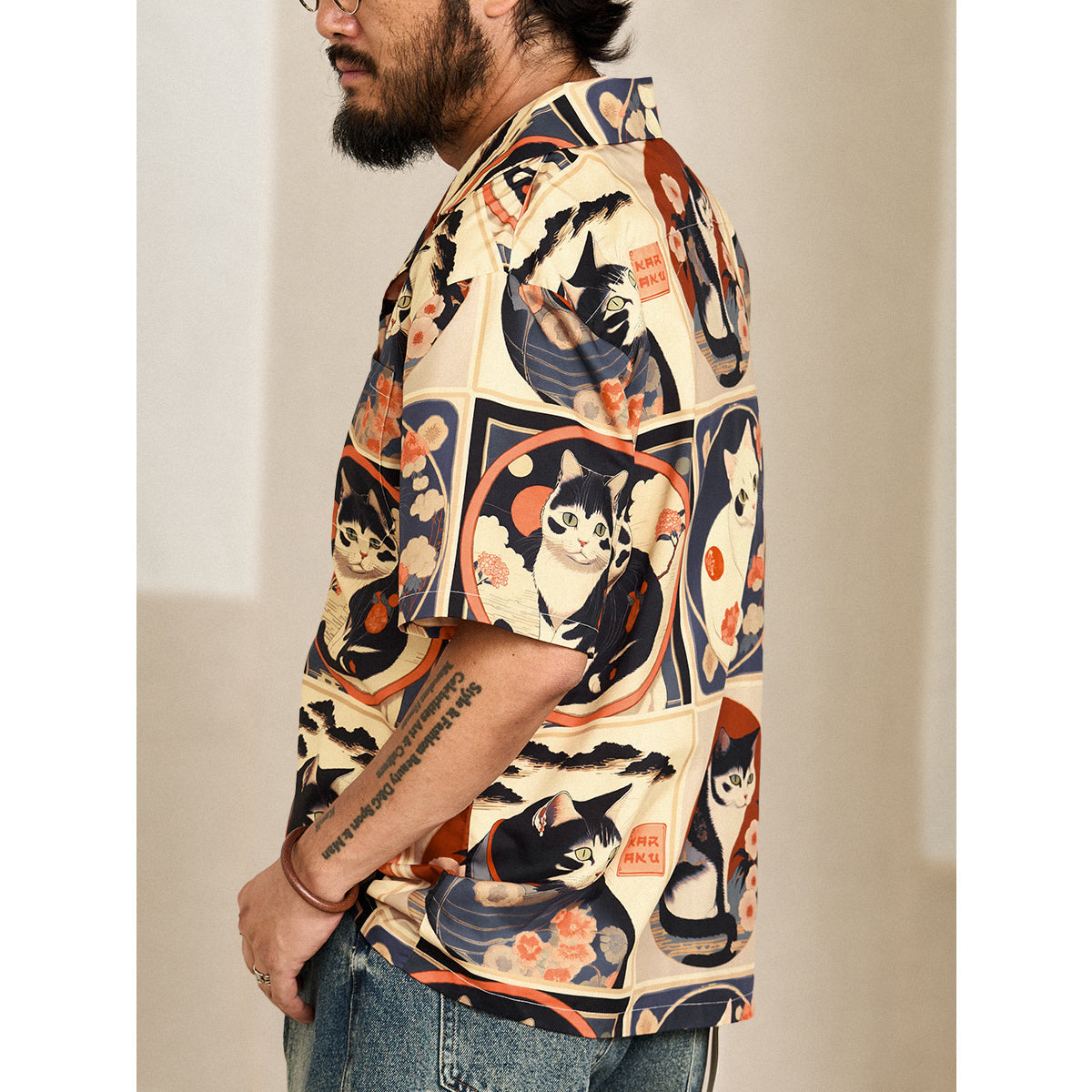 Meiji Era Cat Pattern Ukiyo-E Style Shirt