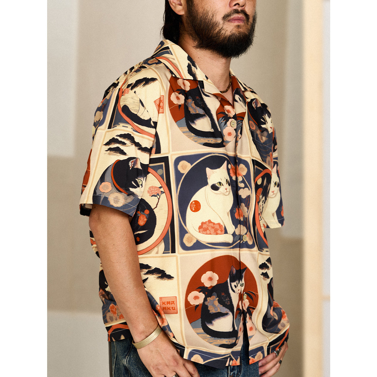 Meiji Era Cat Pattern Ukiyo-E Style Shirt