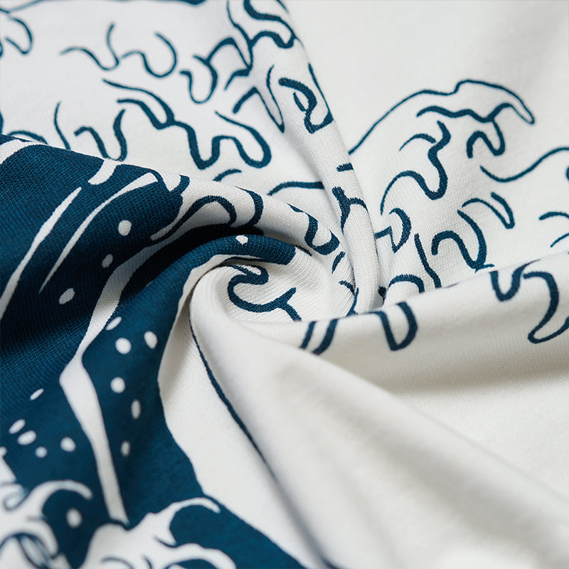 Cat Pocket Ukiyo-e Print Cotton T-Shirt