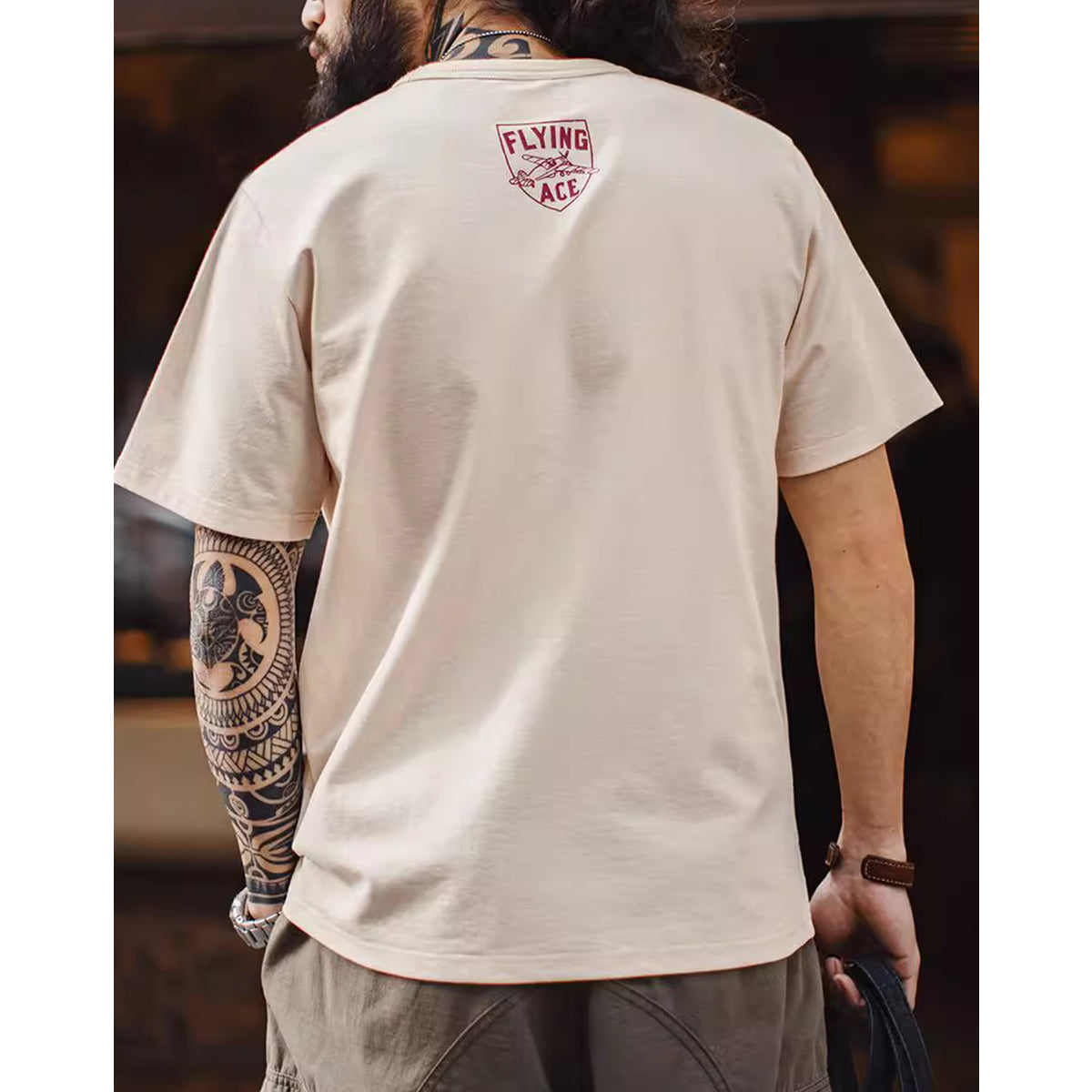 Ace Flying Tiger American Casual Print & Embroidery V-Neck Short Sleeve Tee
