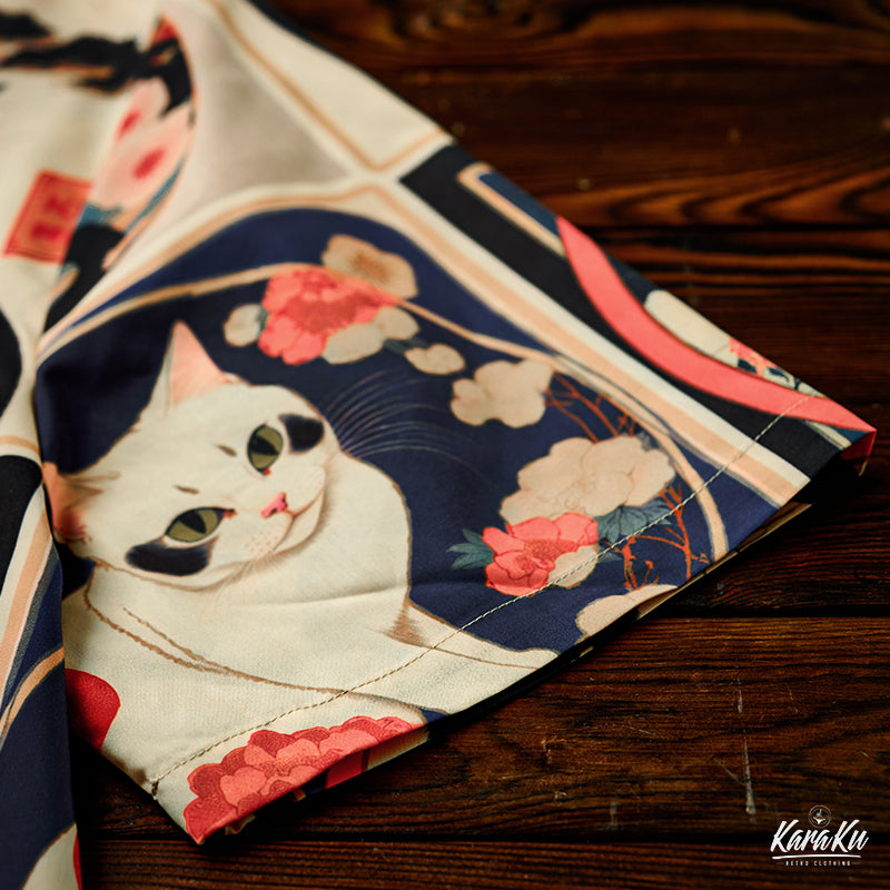 Meiji Era Cat Pattern Ukiyo-E Style Shirt