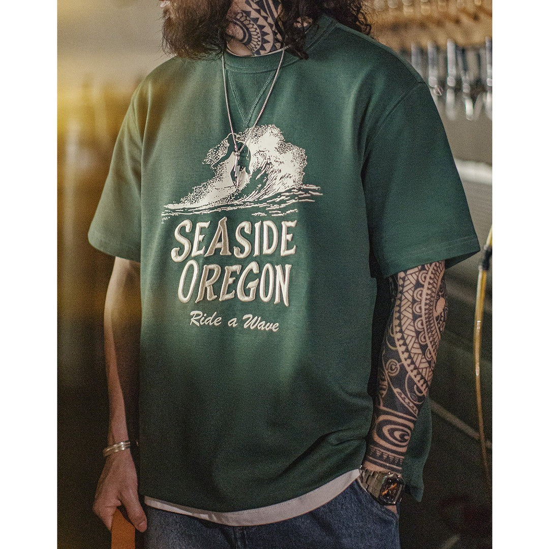Surfer Print Chevron Gusset Embroidery Short Sleeve Tee