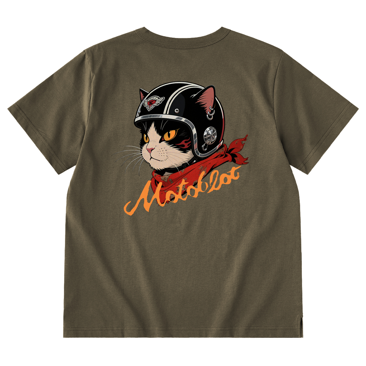 Cat Wearing A Helmet Print Embroidered Cotton Tee