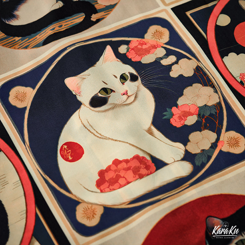 Meiji Era Cat Pattern Ukiyo-E Style Shirt