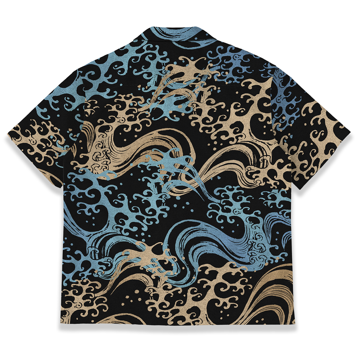 Ukiyo-E Wave Pattern Open Collar Shirt