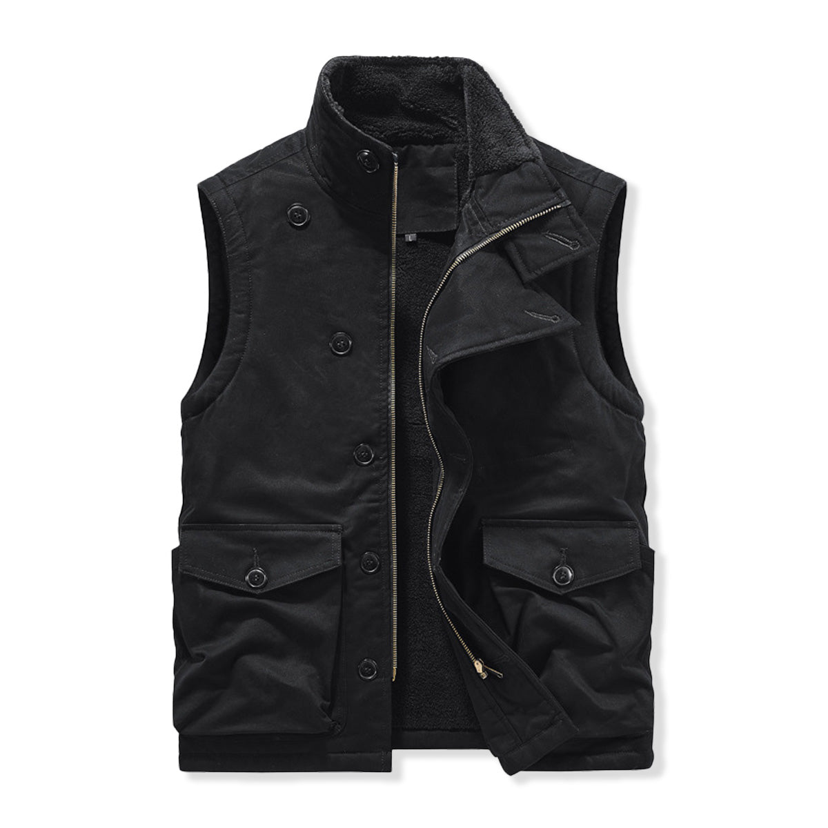 Button Fleece Lined Stand Collar Vest