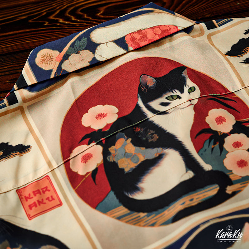 Meiji Era Cat Pattern Ukiyo-E Style Shirt