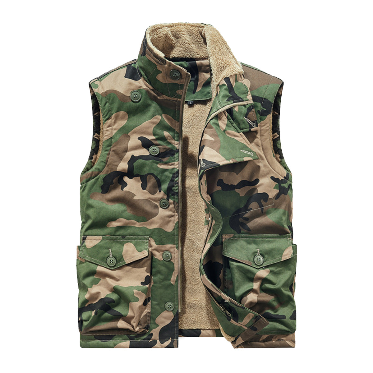 Button Fleece Lined Stand Collar Vest