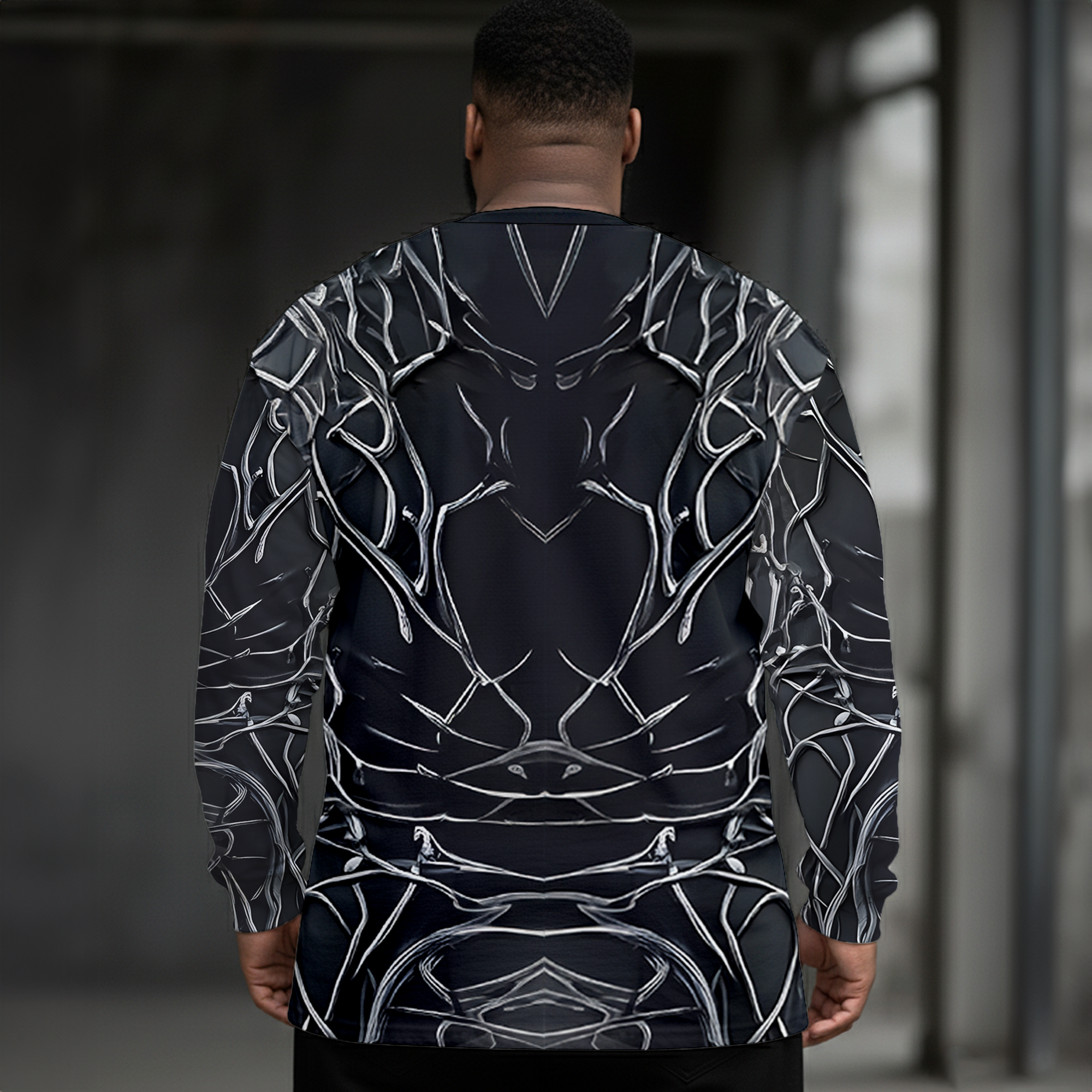 Retro Dark Flame Skull Plus Size Men's Long Sleeve Round Neck Top