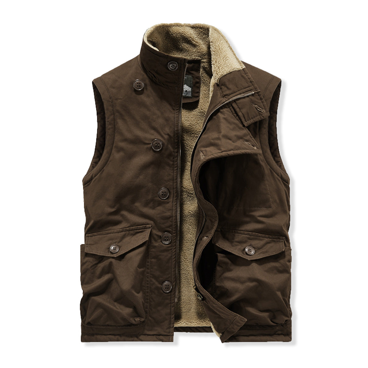 Button Fleece Lined Stand Collar Vest