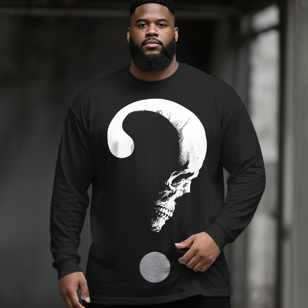 Fun Dark Skull Plus Size Men's Long Sleeve Round Neck Top
