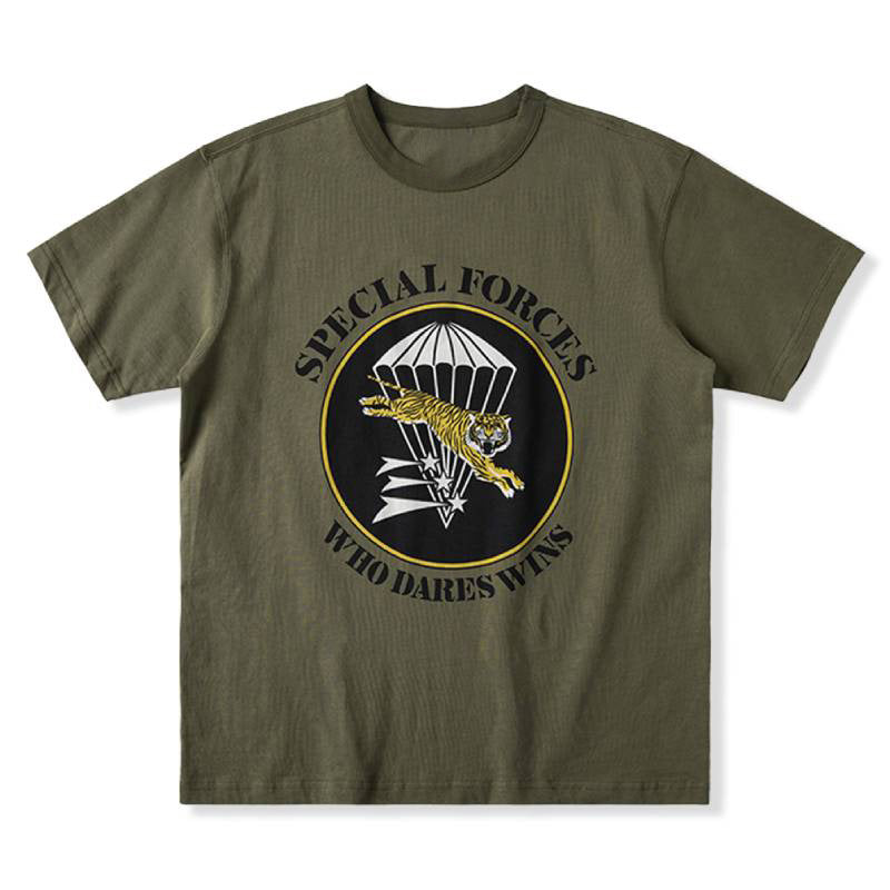 Tiger And Parachute Print Cotton Crew Neck Tee