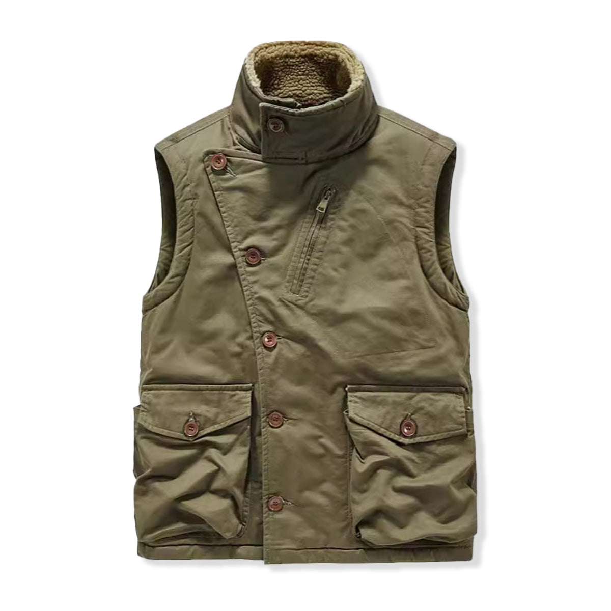 Button Fleece Lined Stand Collar Vest