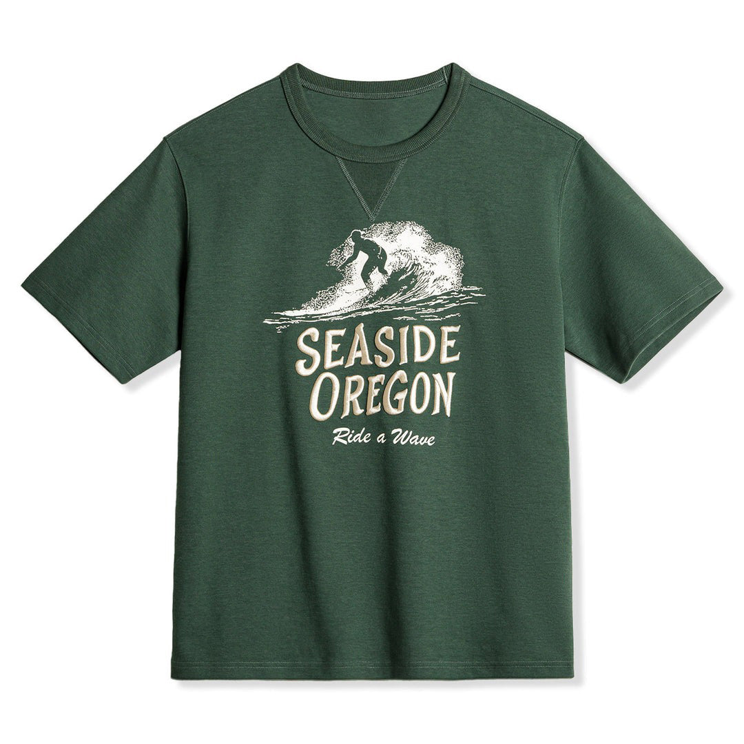 Surfer Print Chevron Gusset Embroidery Short Sleeve Tee