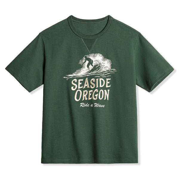 Surfer Print Chevron Gusset Embroidery Short Sleeve Tee
