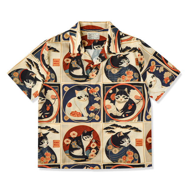 Meiji Era Cat Pattern Ukiyo-E Style Shirt