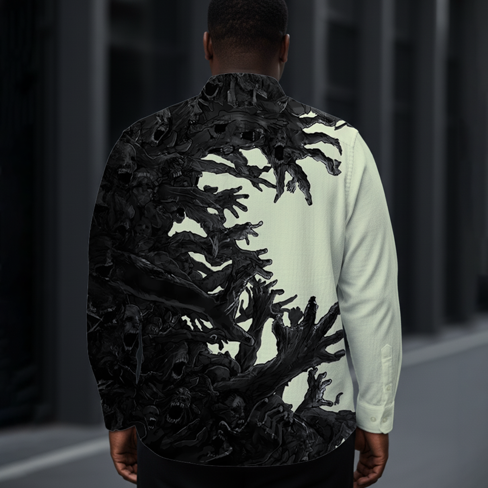 Men's Dark Skull Art Long-Sleeve Shirt