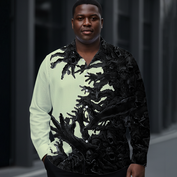 Men's Dark Skull Art Long-Sleeve Shirt