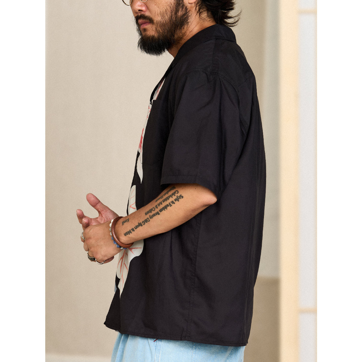 Cat Hiding In The Shade Digital Print Open Collar Shirt