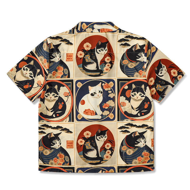 Meiji Era Cat Pattern Ukiyo-E Style Shirt