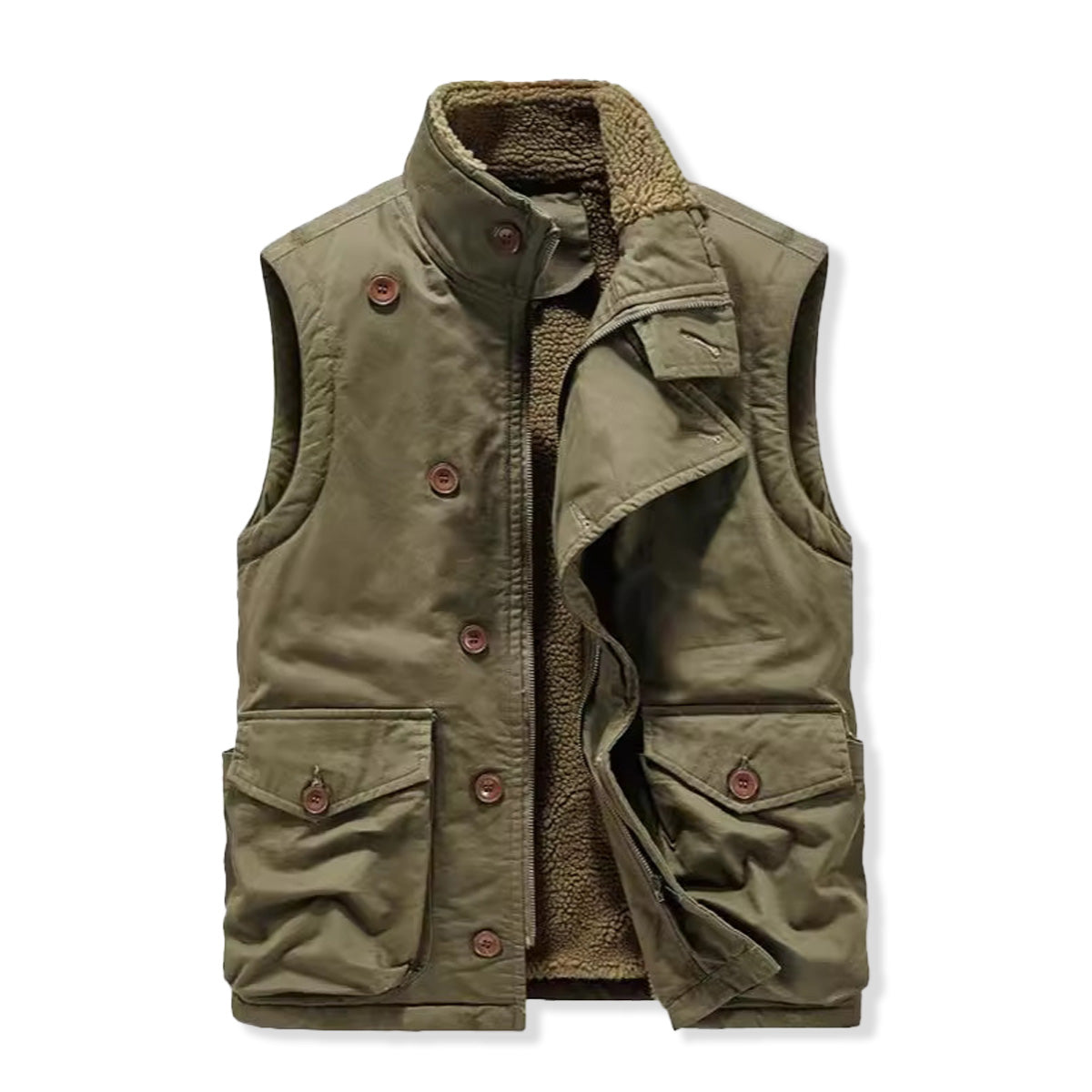 Button Fleece Lined Stand Collar Vest