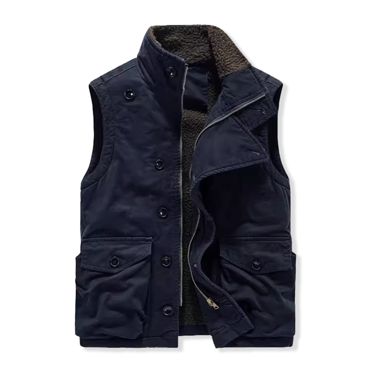 Button Fleece Lined Stand Collar Vest
