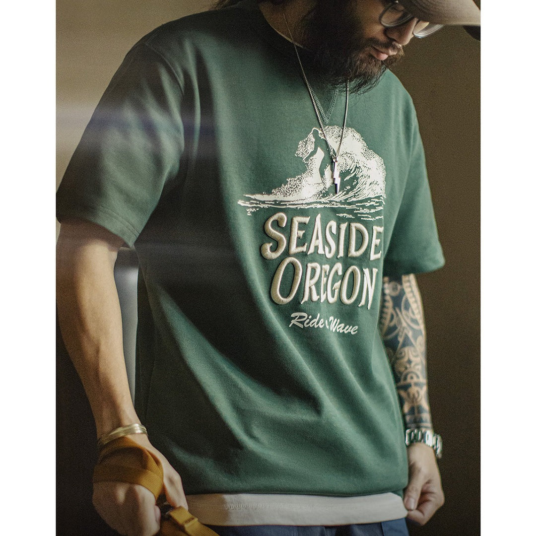 Surfer Print Chevron Gusset Embroidery Short Sleeve Tee