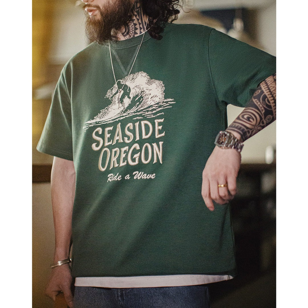 Surfer Print Chevron Gusset Embroidery Short Sleeve Tee