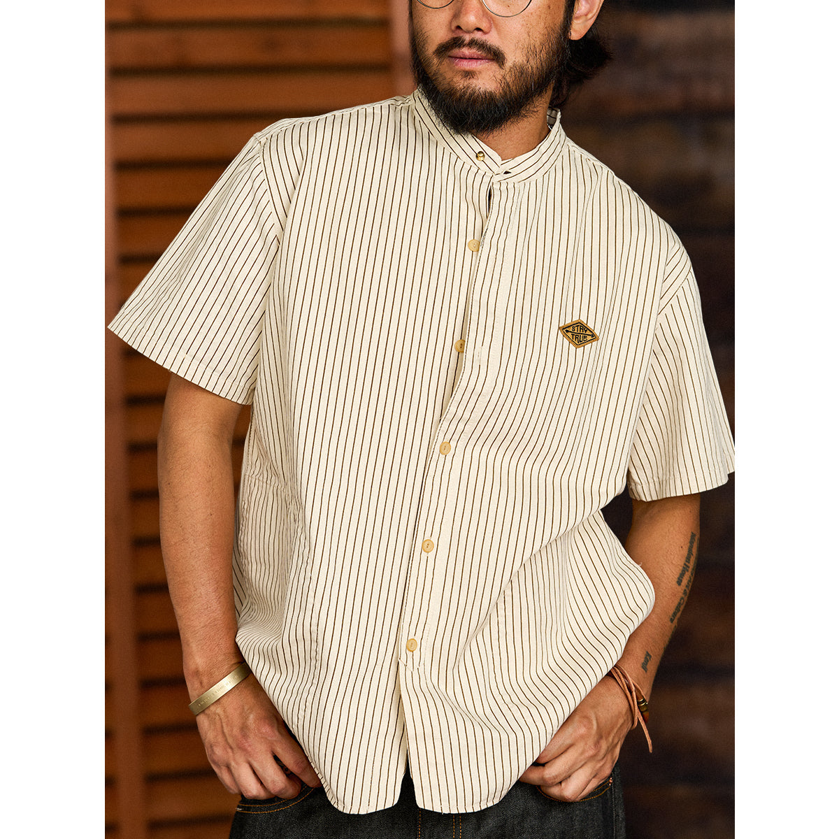Baseball Striped Short Sleeve Shirt