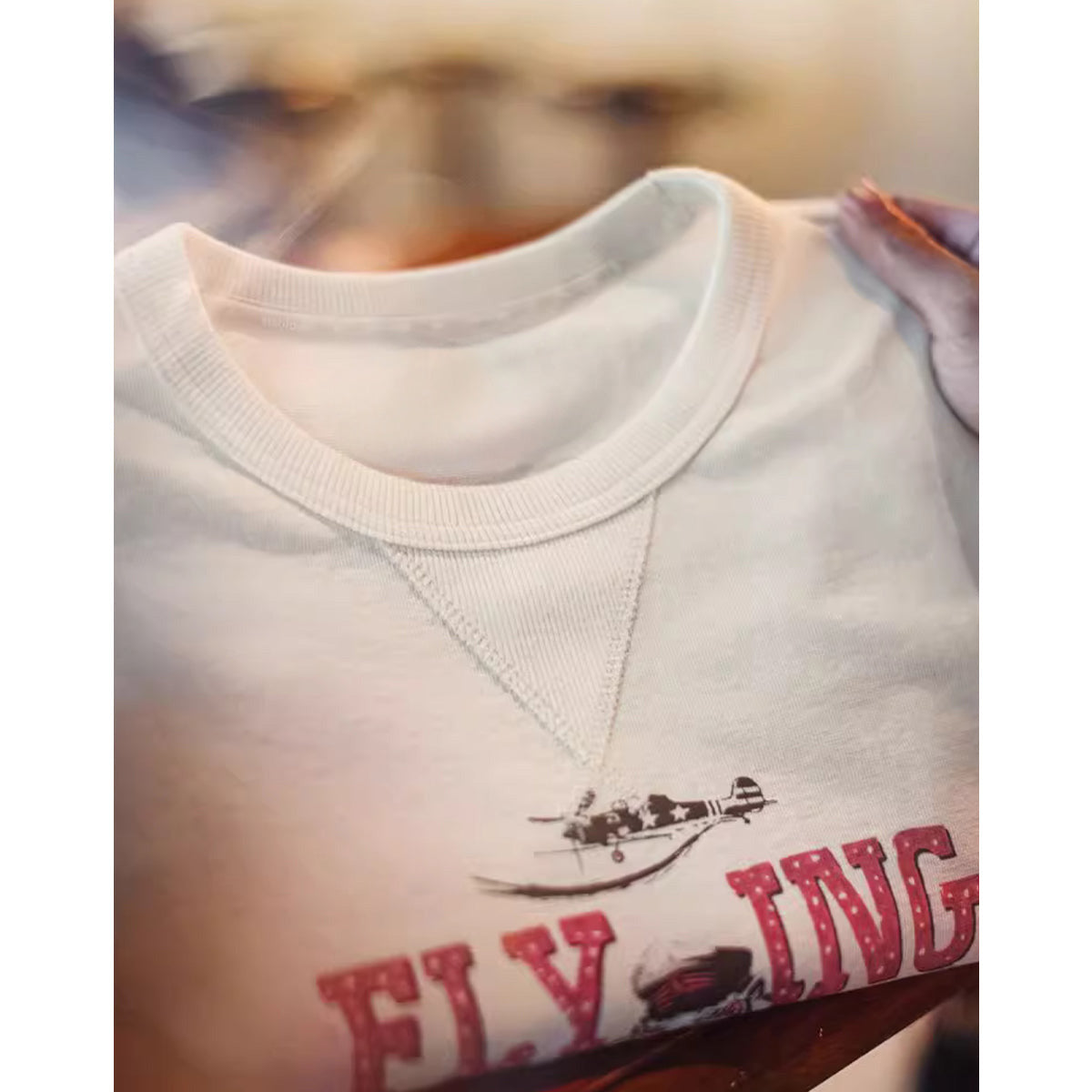 Ace Flying Tiger American Casual Print & Embroidery V-Neck Short Sleeve Tee
