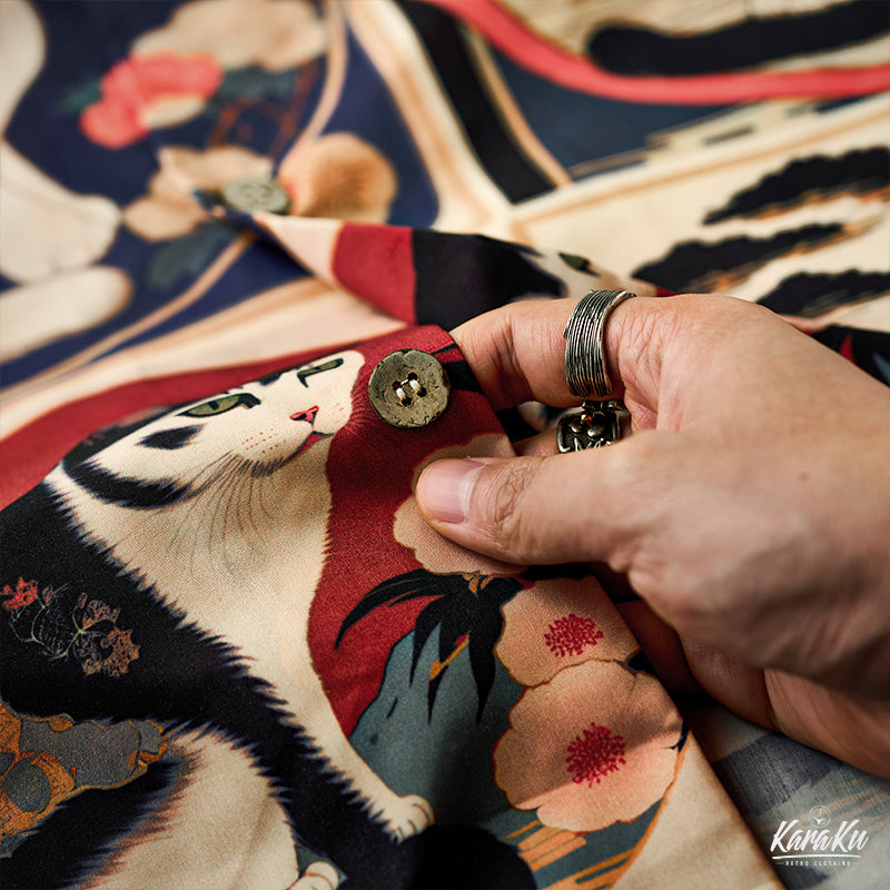 Meiji Era Cat Pattern Ukiyo-E Style Shirt