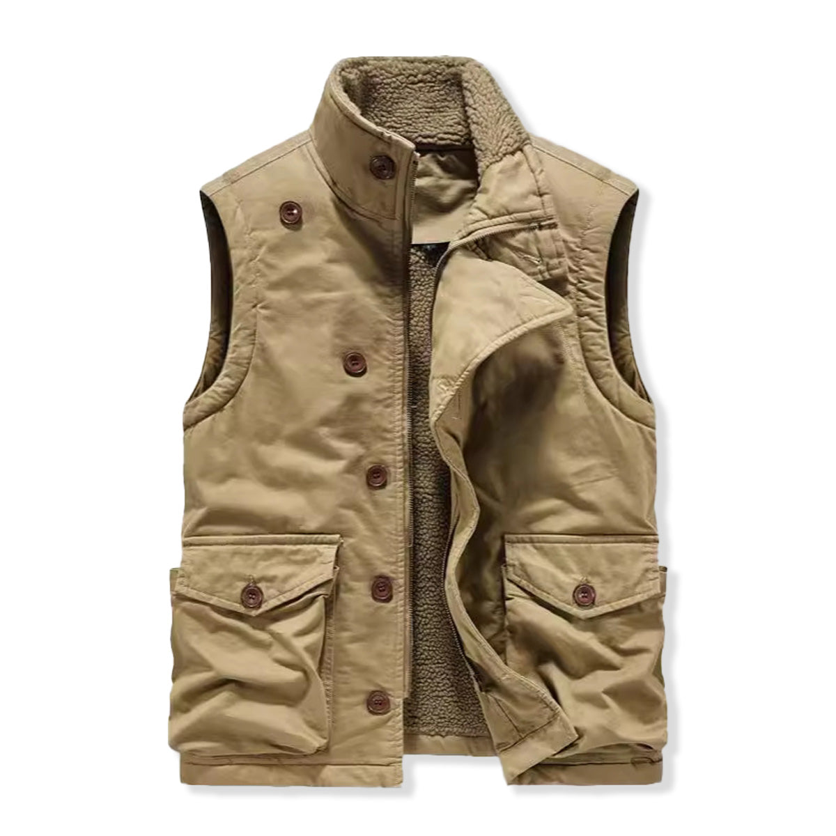 Button Fleece Lined Stand Collar Vest