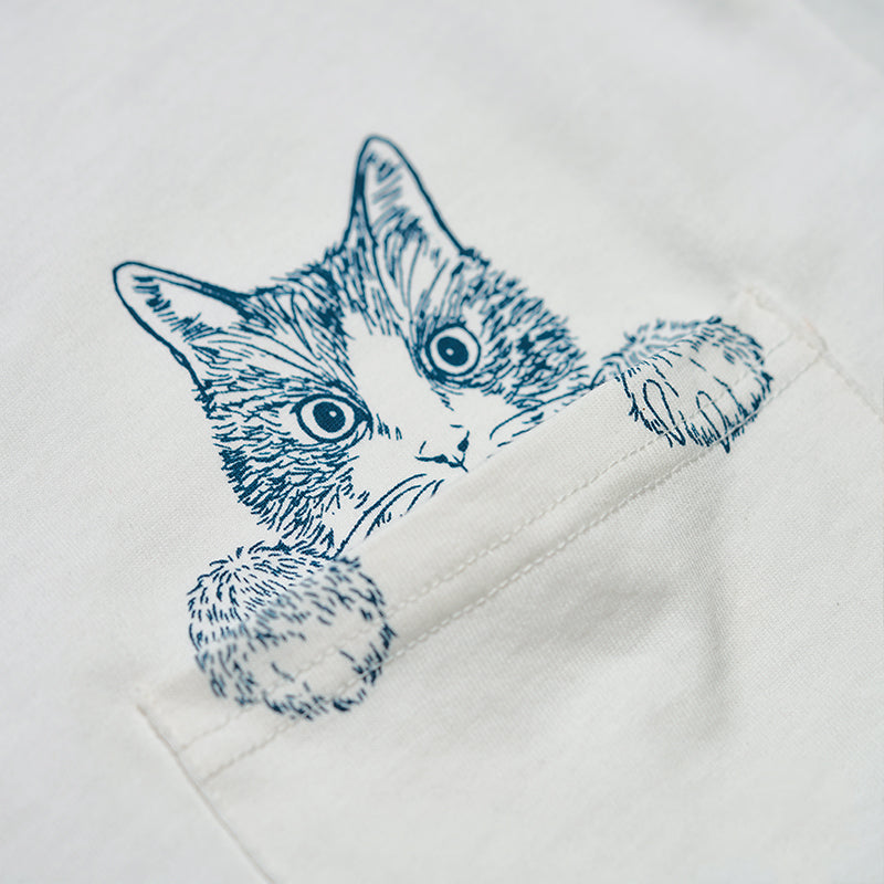 Cat Pocket Ukiyo-e Print Cotton T-Shirt