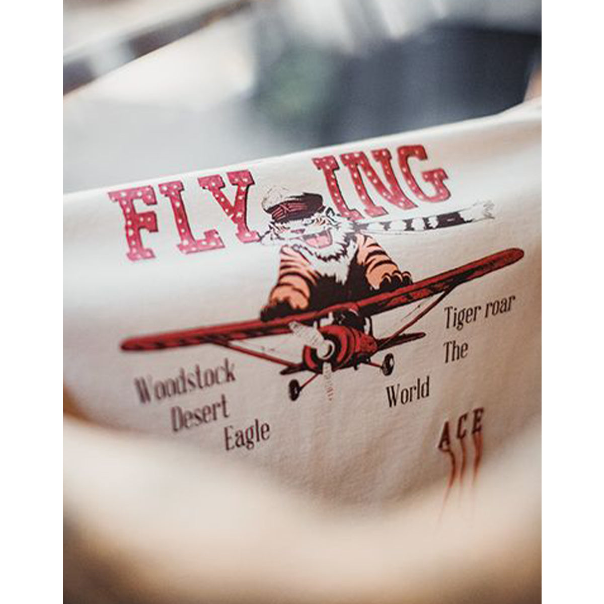 Ace Flying Tiger American Casual Print & Embroidery V-Neck Short Sleeve Tee