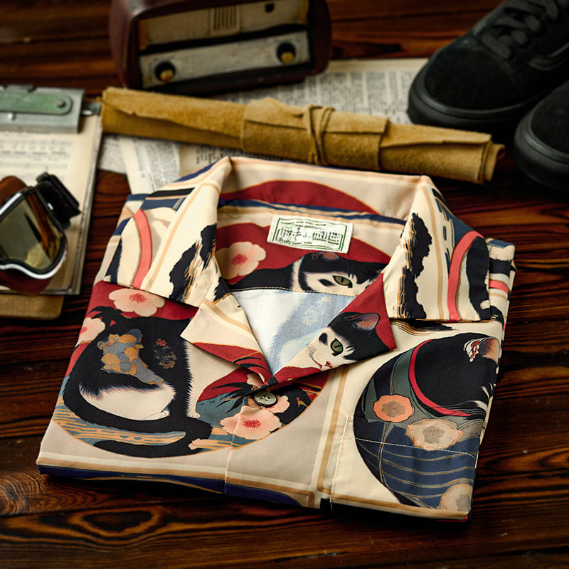 Meiji Era Cat Pattern Ukiyo-E Style Shirt