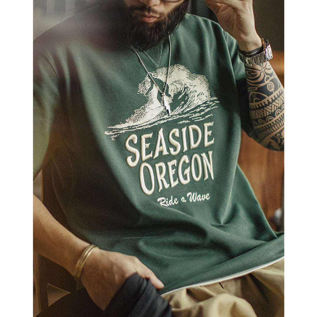 Surfer Print Chevron Gusset Embroidery Short Sleeve Tee