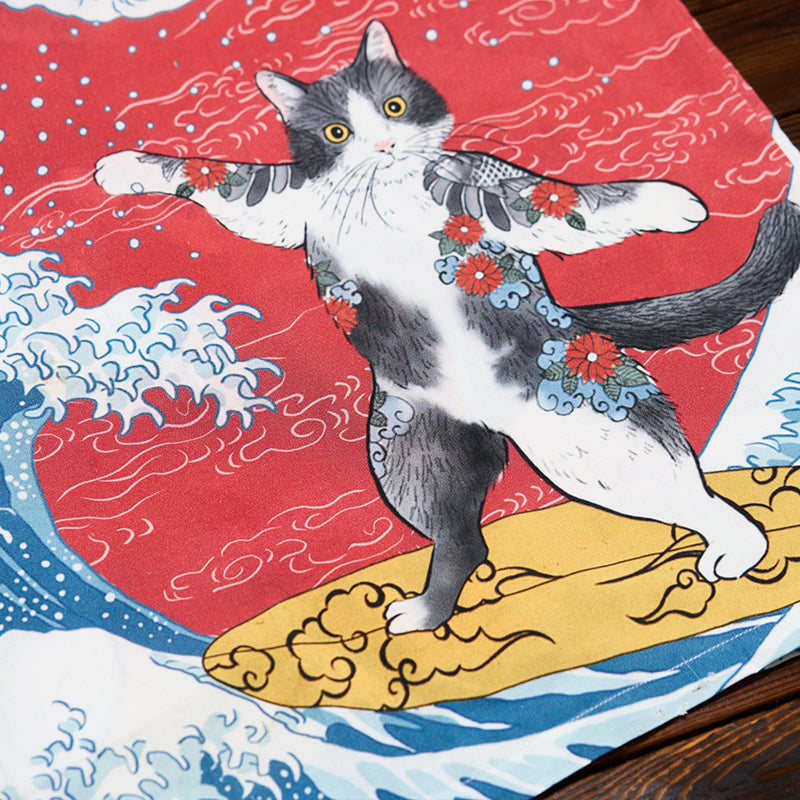 Art Tattoo Cat Surfing Aloha Shirt