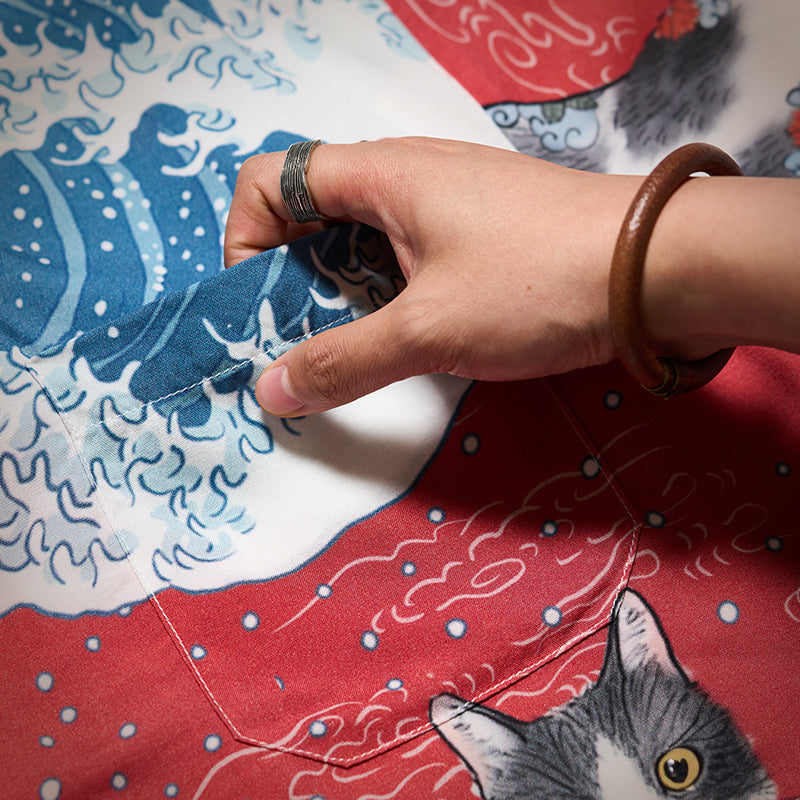 Art Tattoo Cat Surfing Aloha Shirt