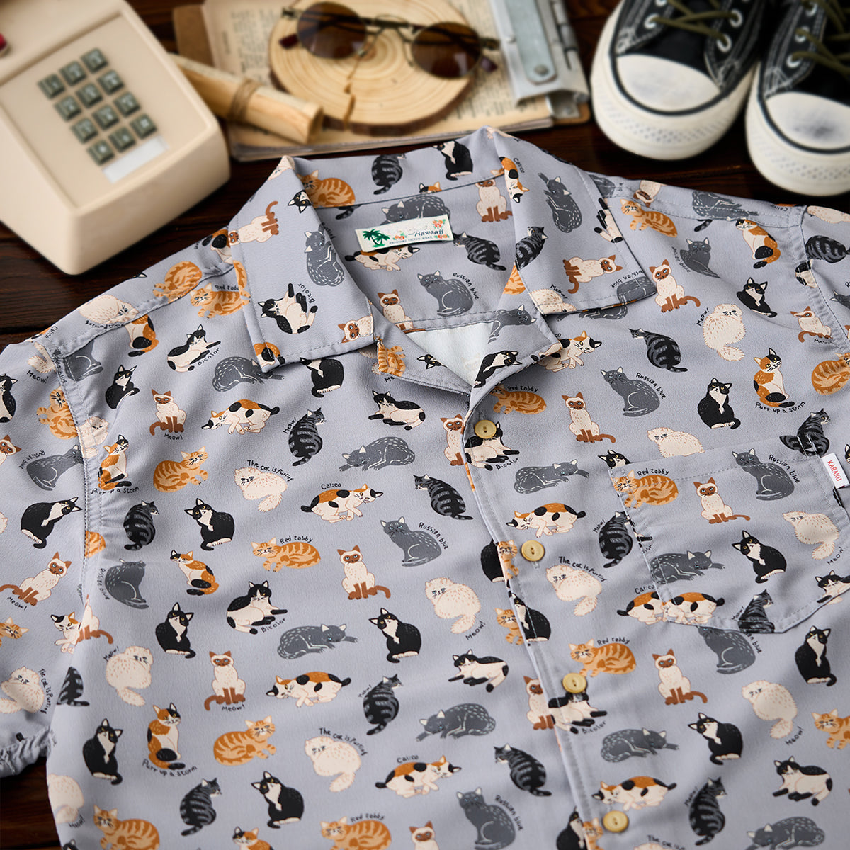 Cat Encyclopedia Hawaiian Print Shirt