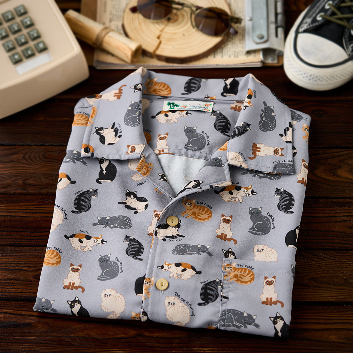Cat Encyclopedia Hawaiian Print Shirt