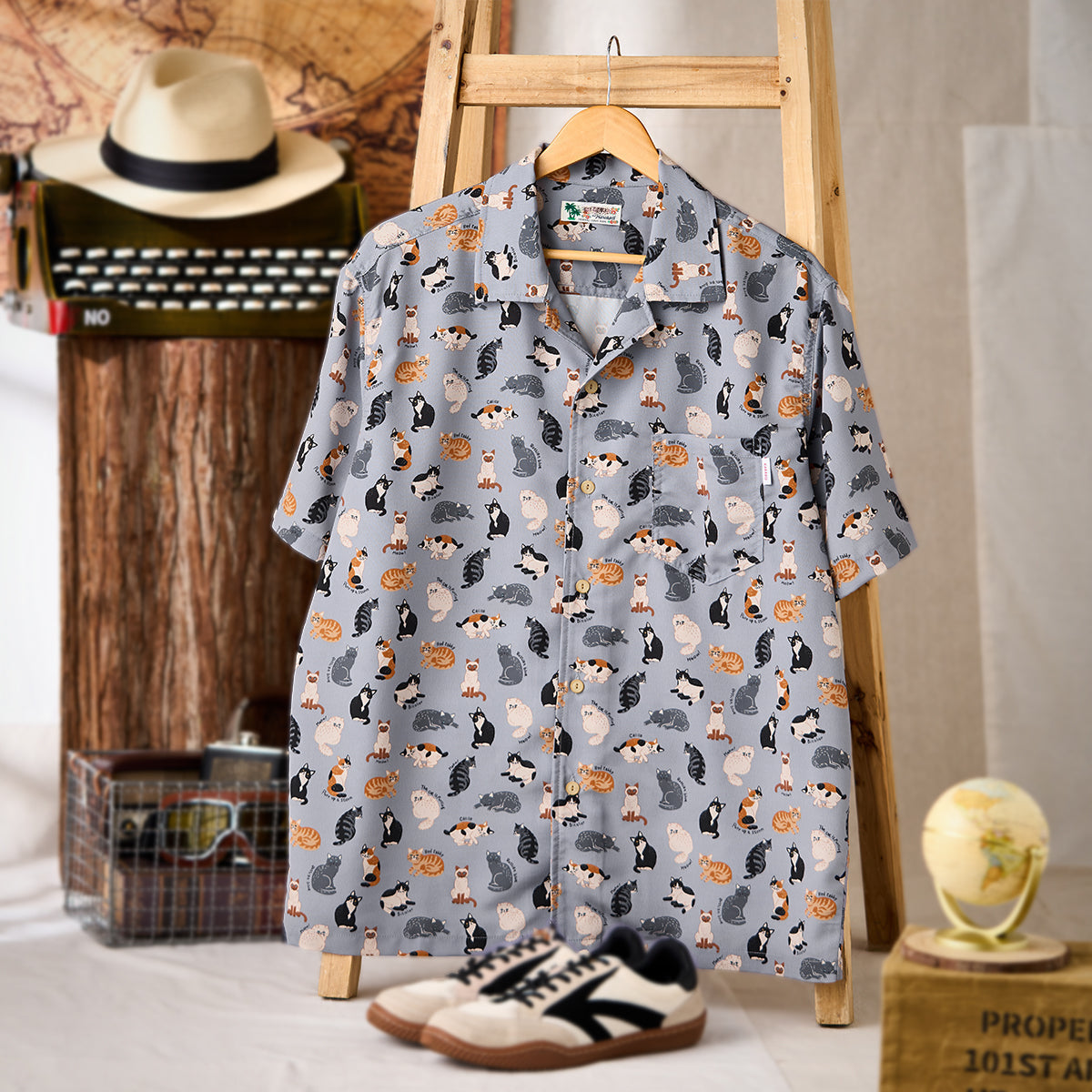 Cat Encyclopedia Hawaiian Print Shirt
