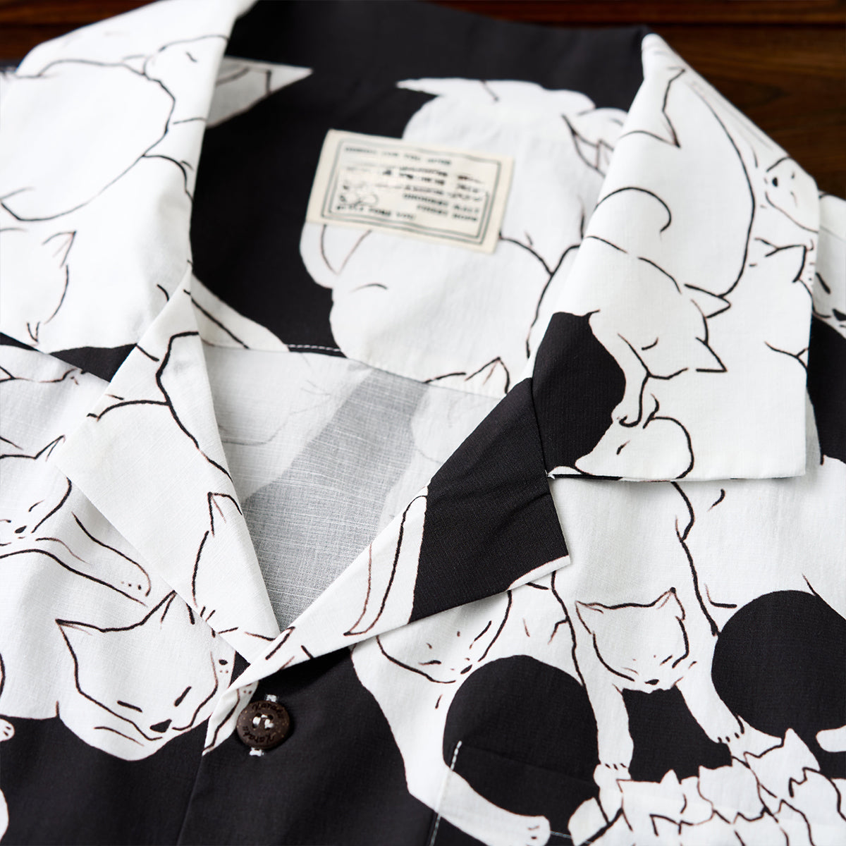Cat And Skull Ukiyo-E Style Printed Cotton Linen Aloha Shirt