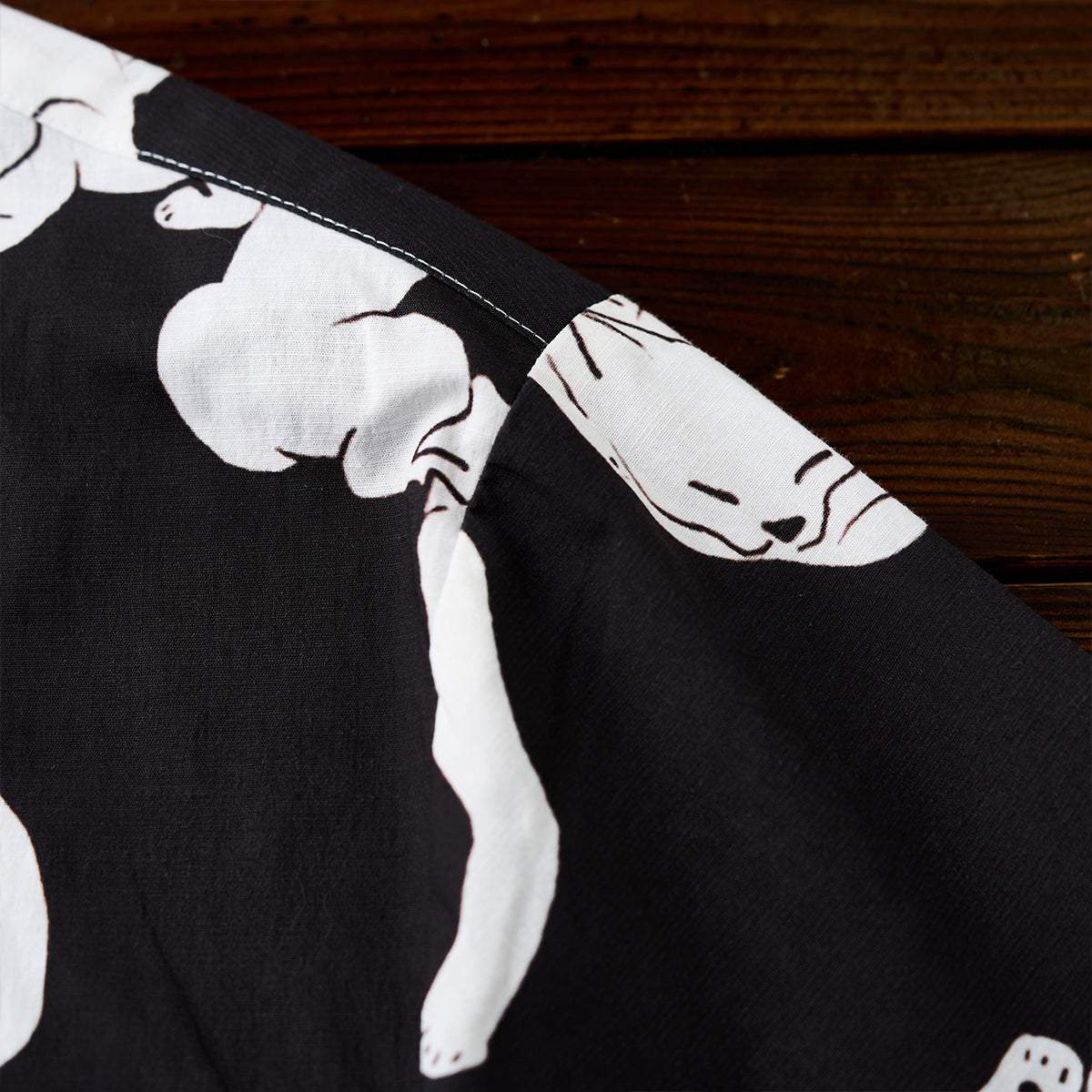 Cat And Skull Ukiyo-E Style Printed Cotton Linen Aloha Shirt