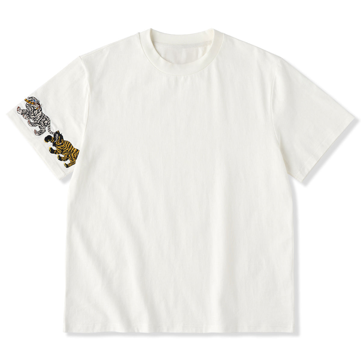 Tigers Biting Their Tail Sleeve Embroidery Cotton Tee