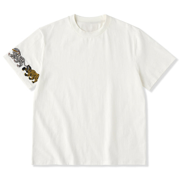 Tigers Biting Their Tail Sleeve Embroidery Cotton Tee