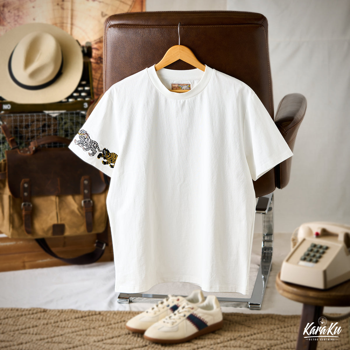 Tigers Biting Their Tail Sleeve Embroidery Cotton Tee