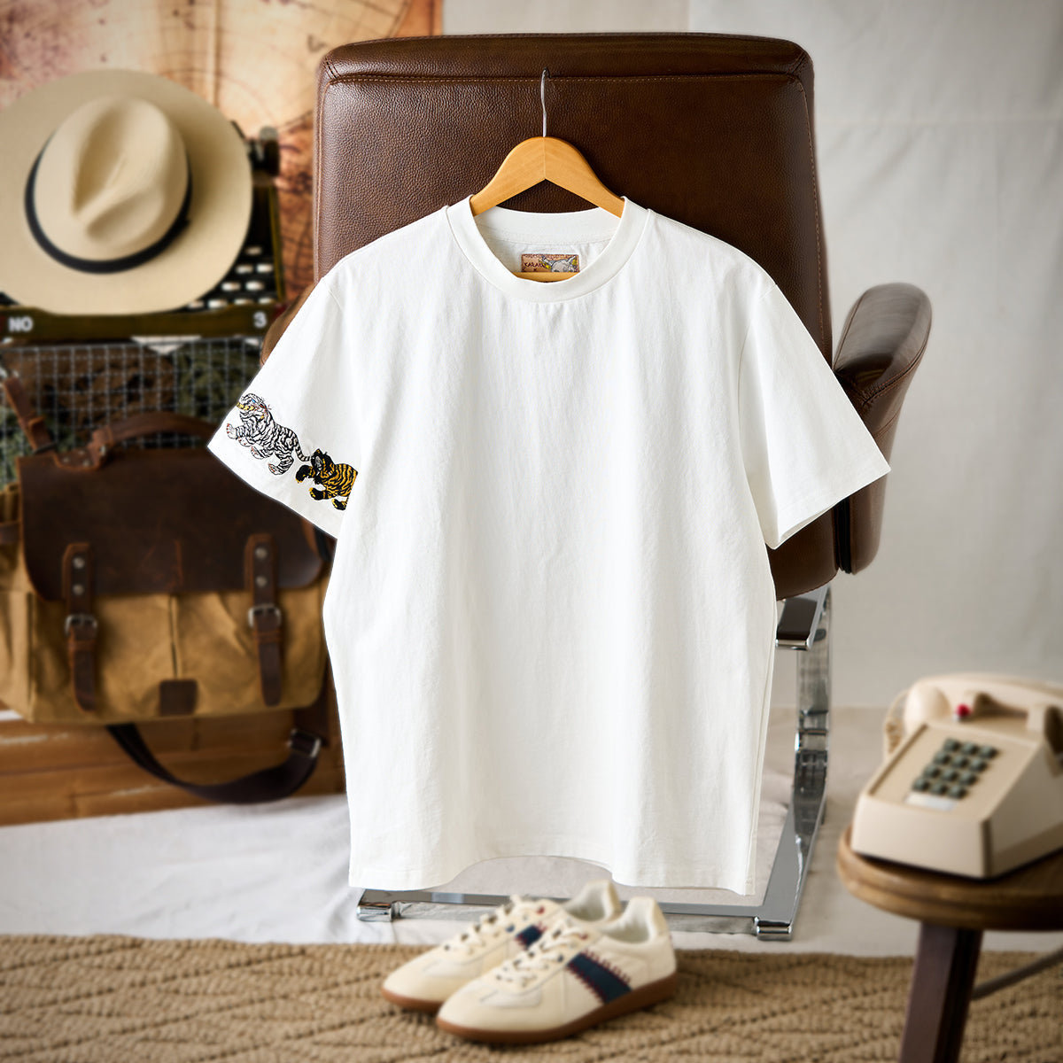 Tigers Biting Their Tail Sleeve Embroidery Cotton Tee