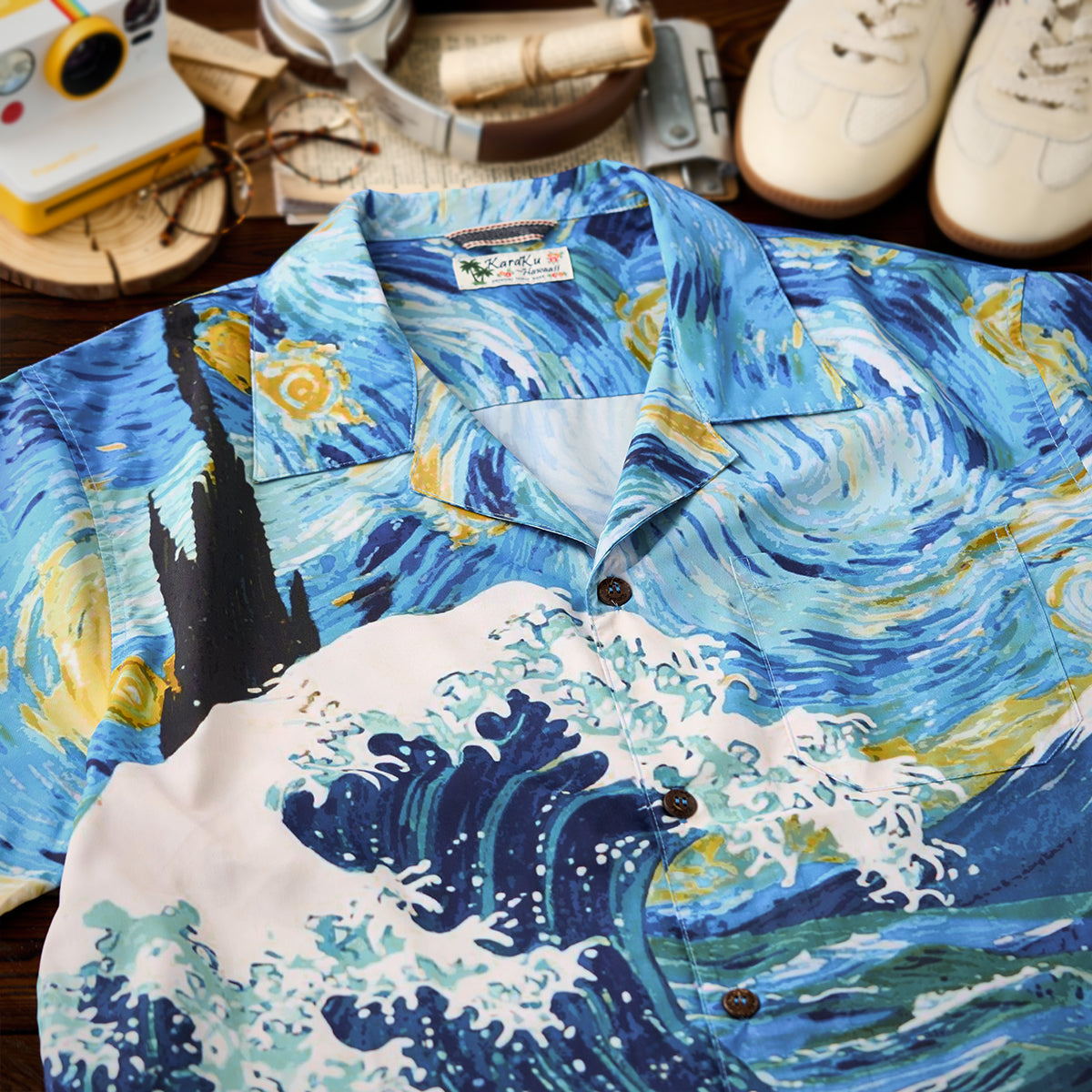Aloha Shirt With The Dreams Of Van Gogh And Hokusai Print