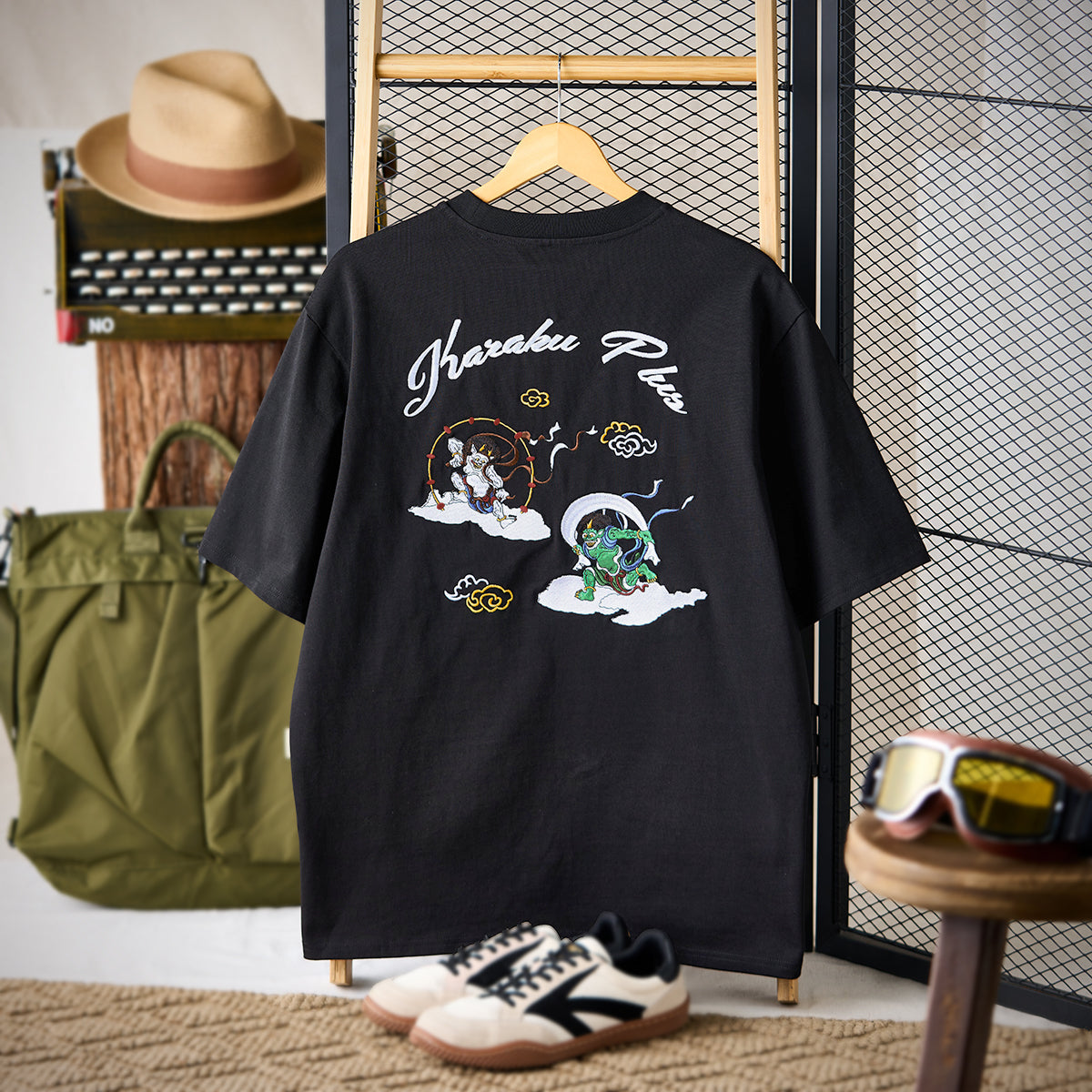 Tawaraya Sotatsu Wind God And Thunder God Embroidered Heavyweight Tee