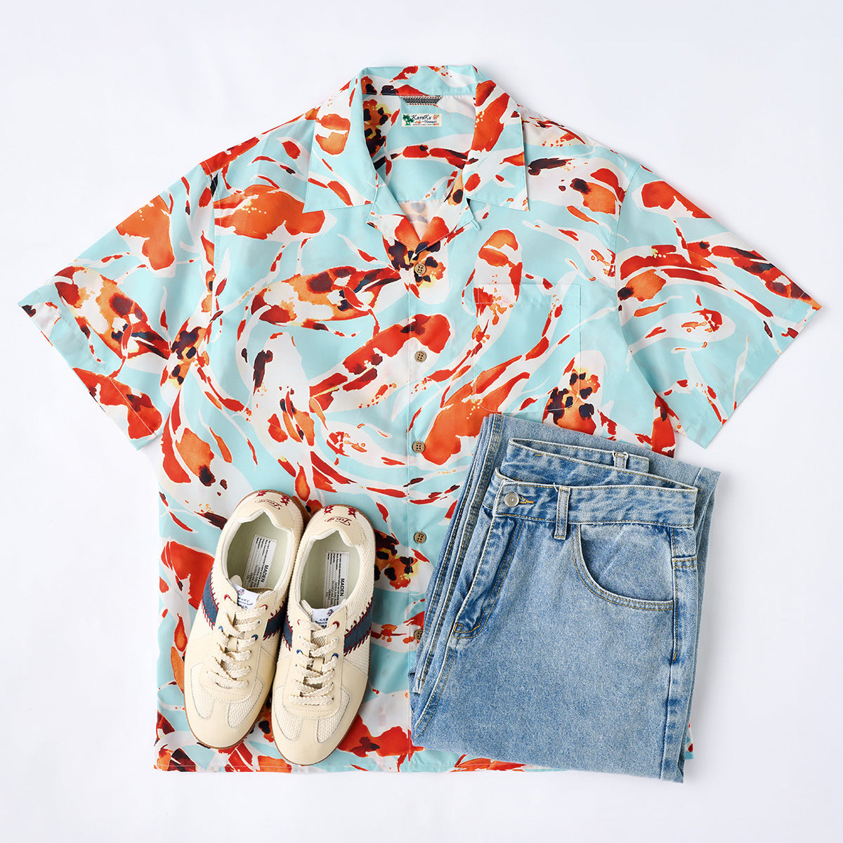 Nishikigoi Pattern Open Collar Shirt
